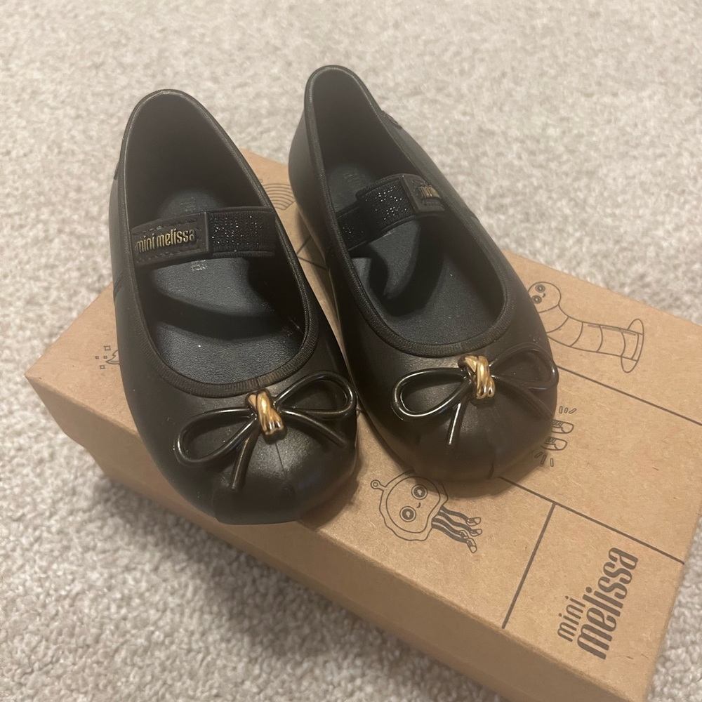 Mini Melissa Elegant Black and Gold Dress Shoes